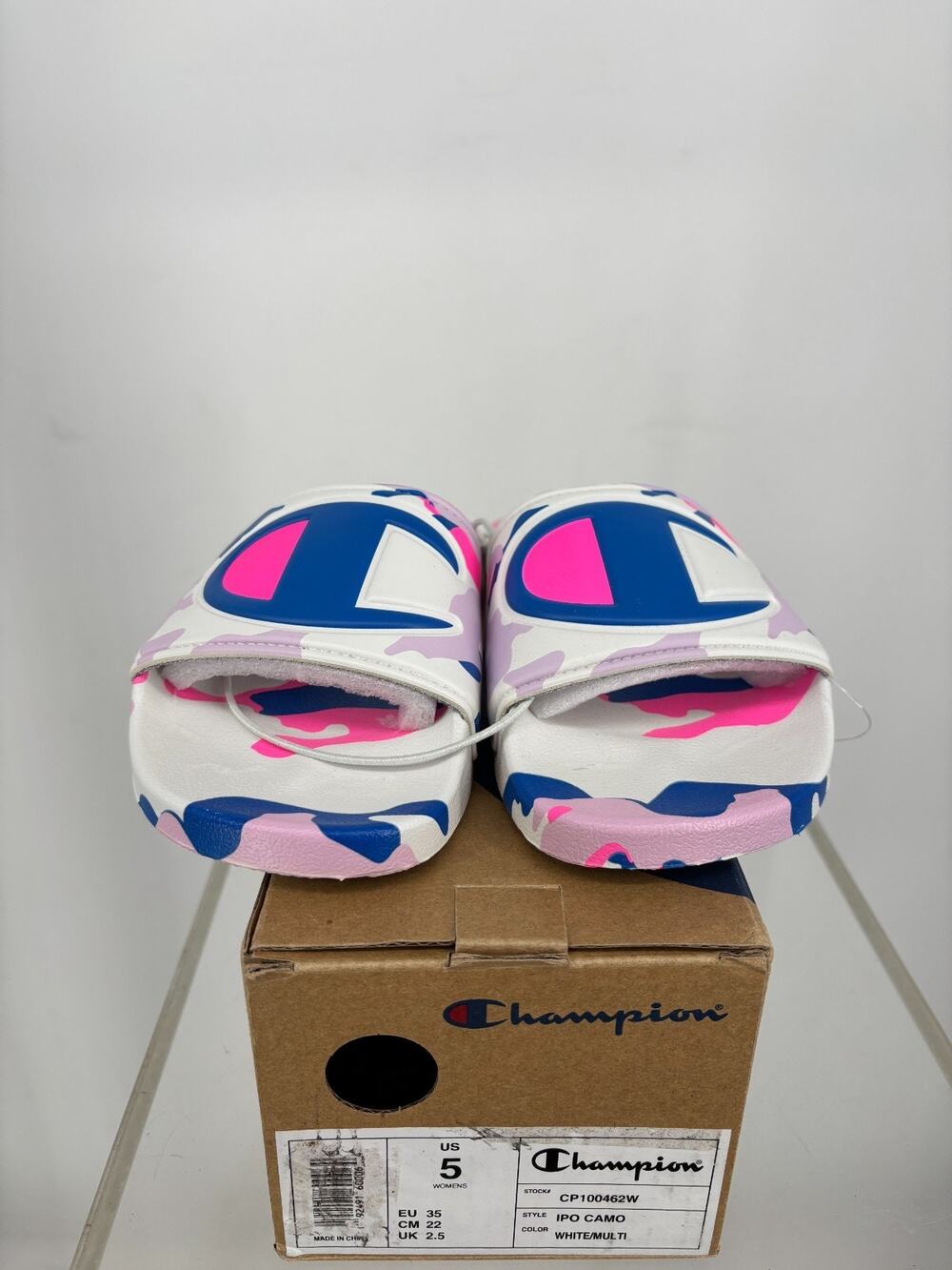 Champion IPO Camo Slides Womens 5 White Multi Vivid Colorful Comfort Outdoor NWT